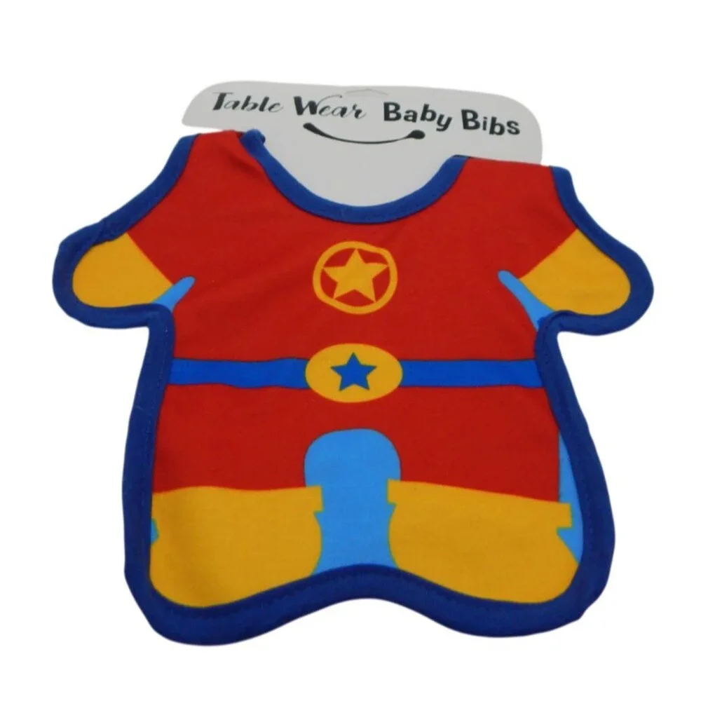 Table Wear Superhero Baby Bib Novelty Costume Style Red/Blue Yellow Trim